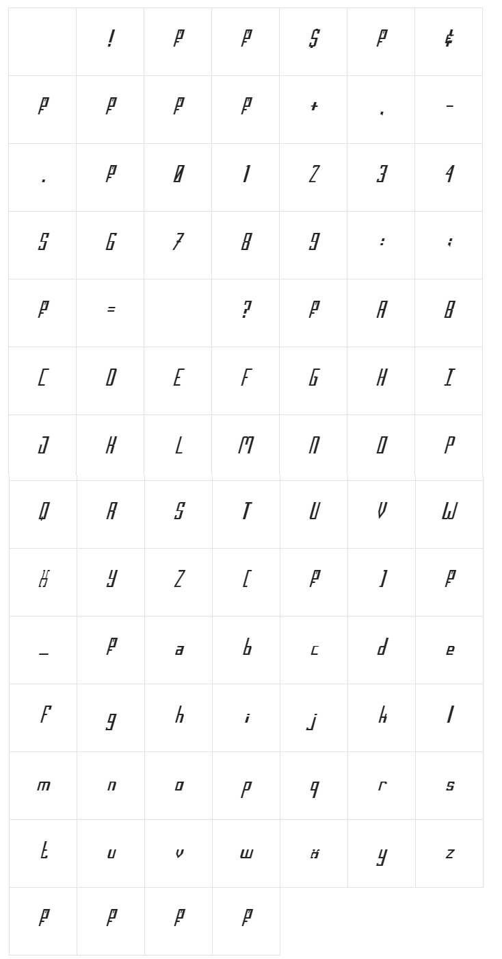 Salinas Motion Clerk font glyphs