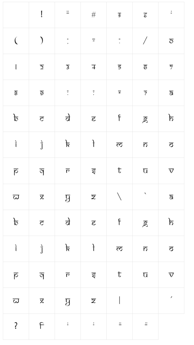 Sammarkan Noodle font glyphs